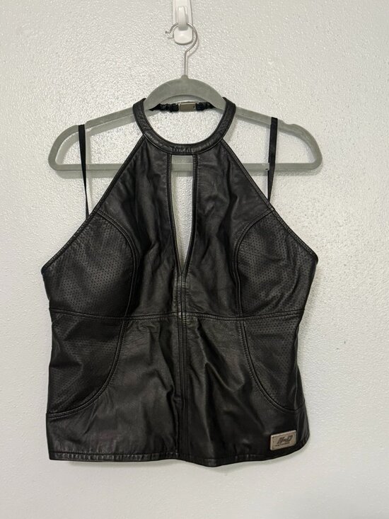 Harley-Davidson Tops - Women's Harley-Davidson Black Leather Halter Top with Keyhole Neck